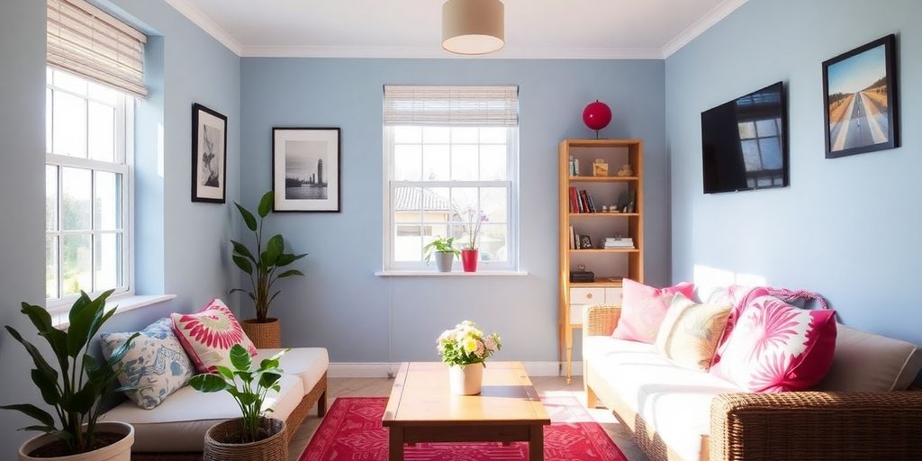 Modern, upgraded living space with stylish decor and plants.