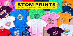 Colorful custom t-shirts displayed in various creative designs.